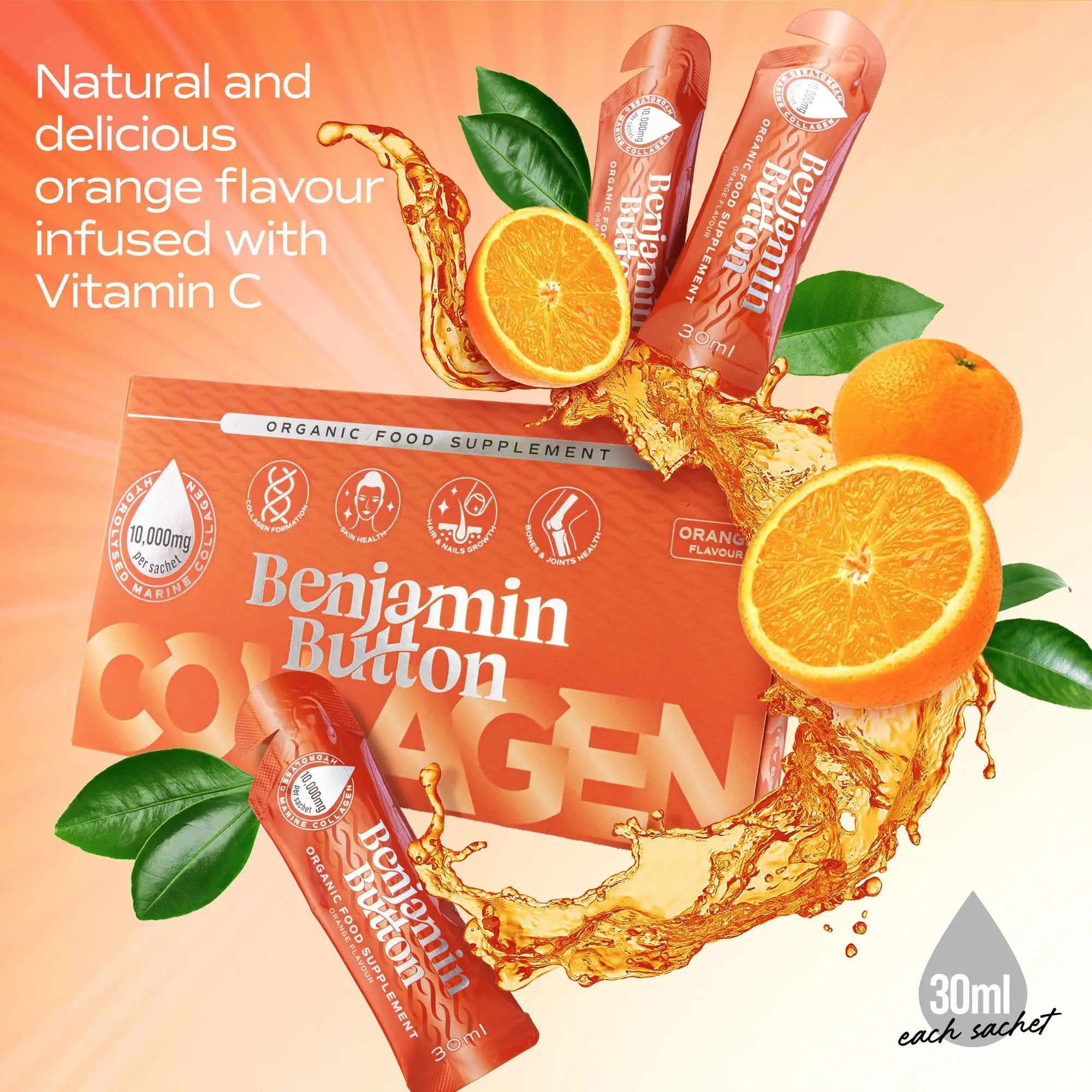 14x Orange 12,000mg Marine Collagen Liquid Sachets