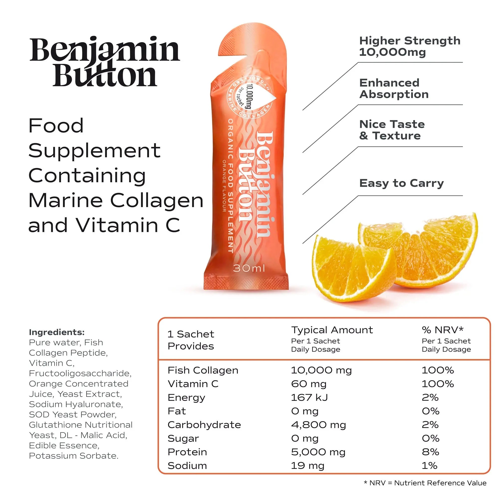 14x Orange 12,000mg Marine Collagen Liquid Sachets