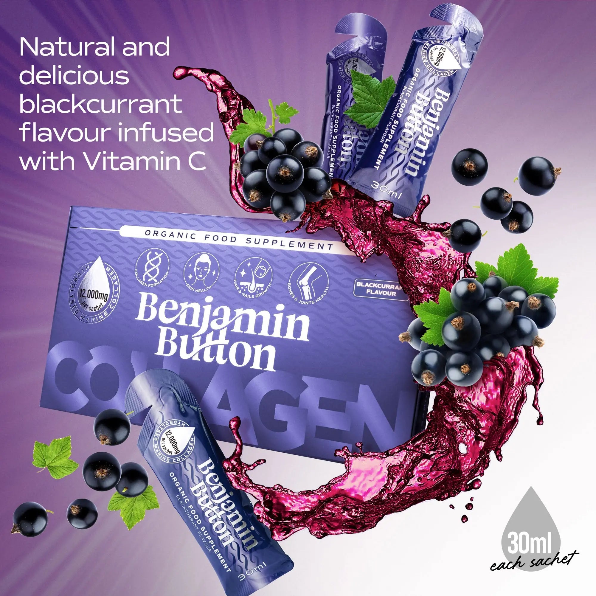 14x BlackCurrant 12,000mg Marine Collagen Liquid Sachets