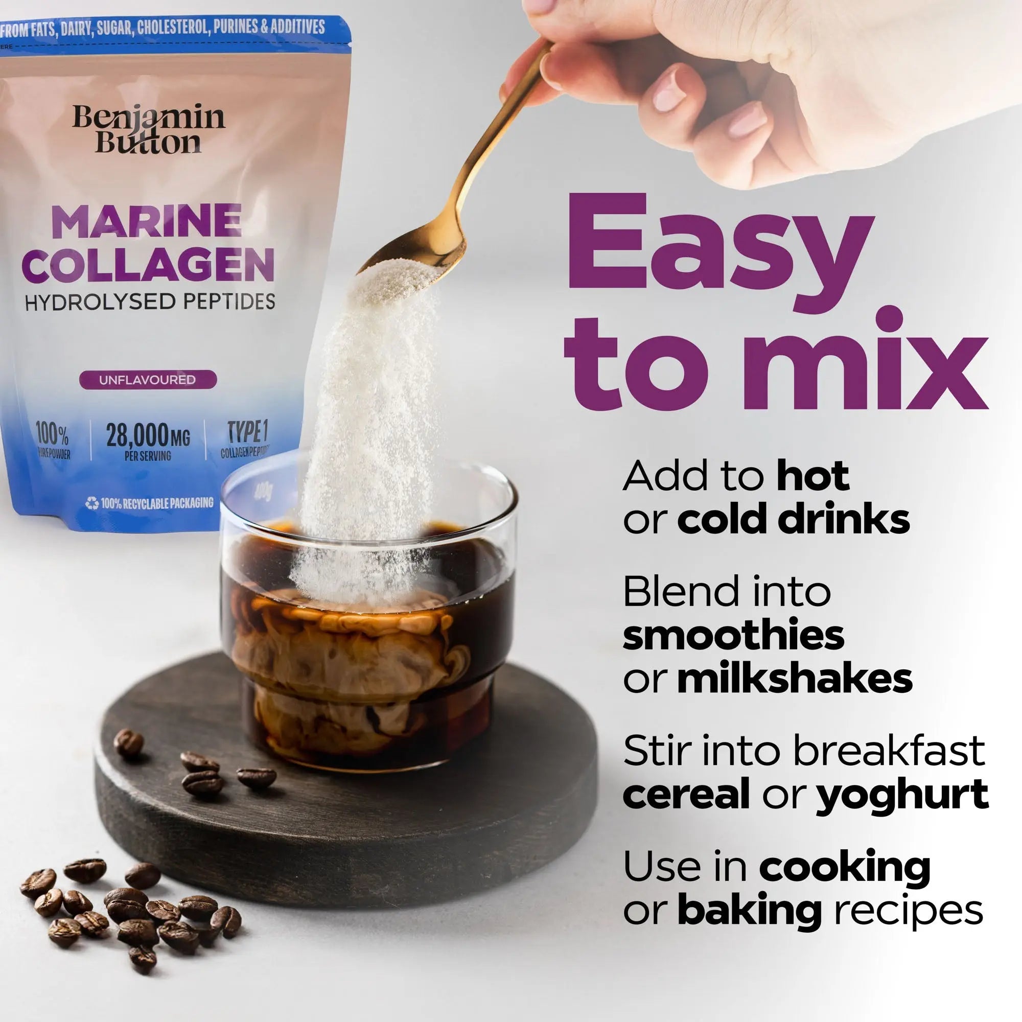 28,000mg Marine Collagen Peptides Powder – High Protein, Keto & Paleo Friendly
