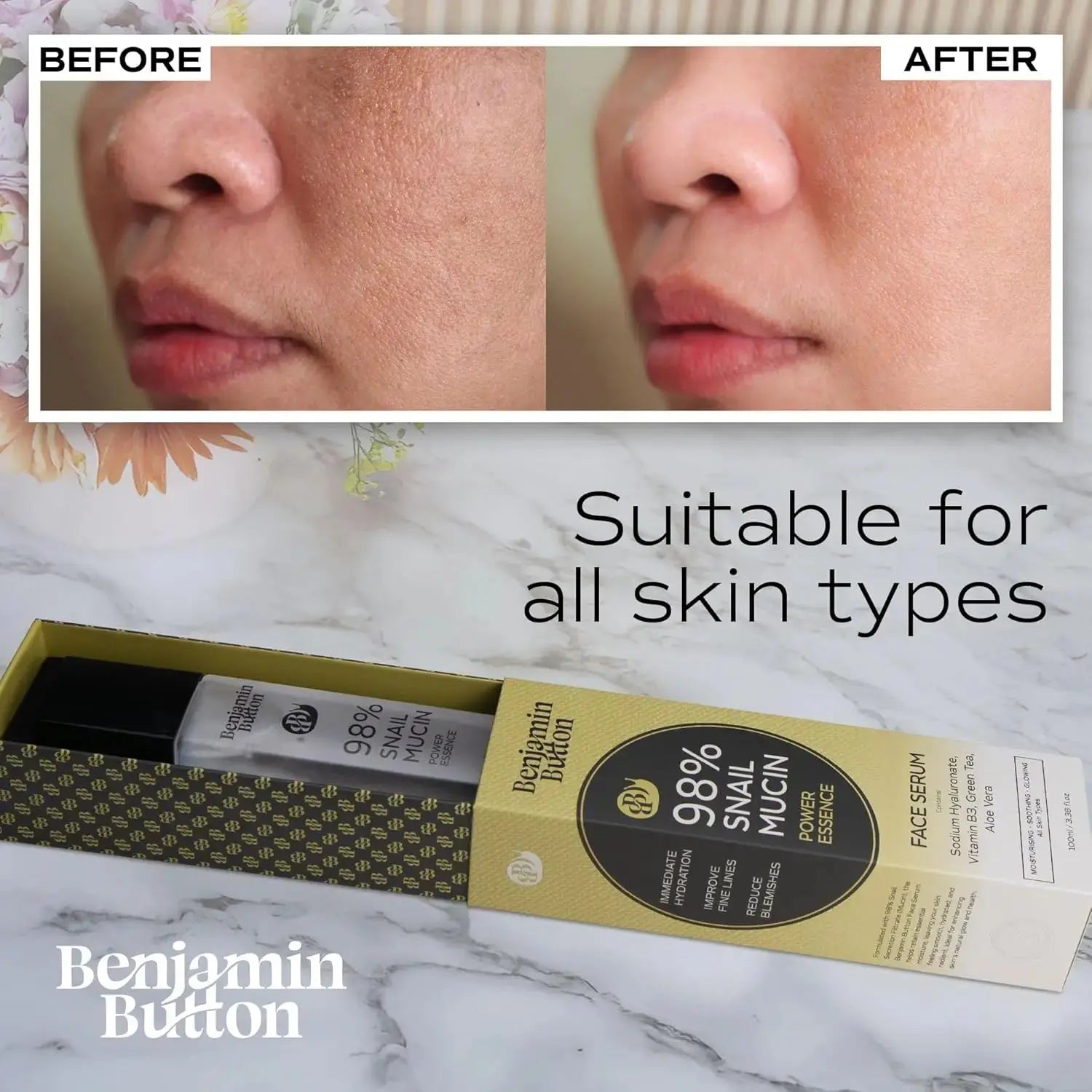Benjamin Button 98% Snail Mucin Korean Face Serum (100ml)