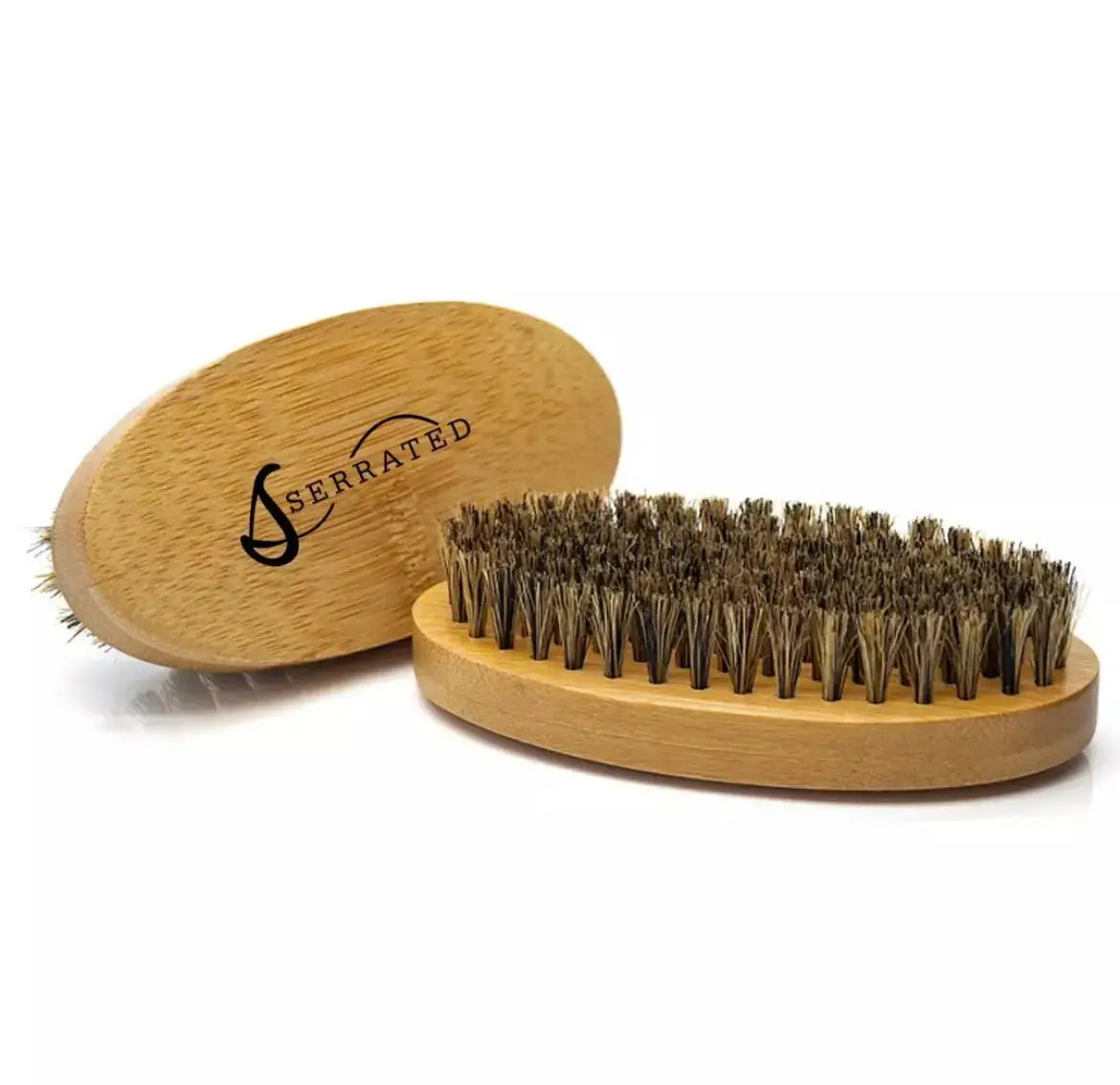 SERRATED Natural Boar Bristle Beard Brush – Bamboo Handle with Travel Bag