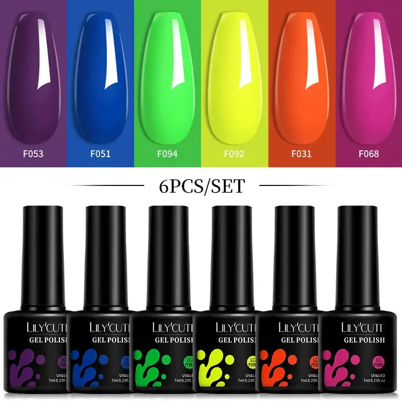 LILYCUTE Gel Nail Polish Set – 6×7ml Soak-Off UV/LED (Multiple Shade Sets)