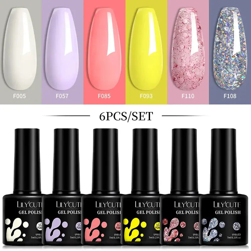 LILYCUTE Gel Nail Polish Set – 6×7ml Soak-Off UV/LED (Multiple Shade Sets)