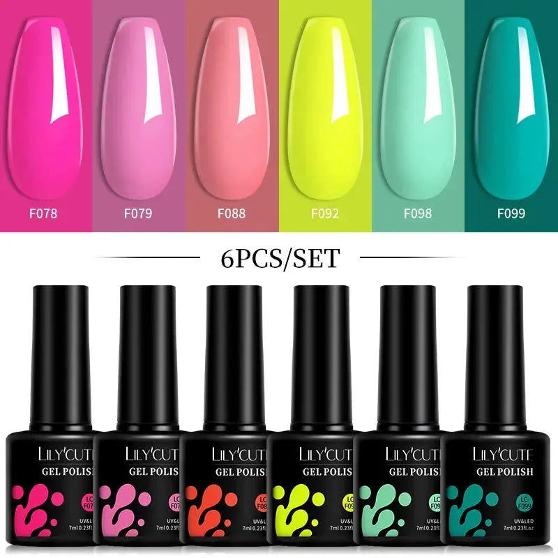 LILYCUTE Gel Nail Polish Set – 6×7ml Soak-Off UV/LED (Multiple Shade Sets)