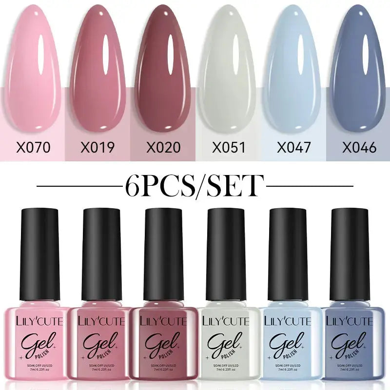 LILYCUTE 6Pcs/set 7ml Gel Polish Kit 125 Colours Semi Permanent