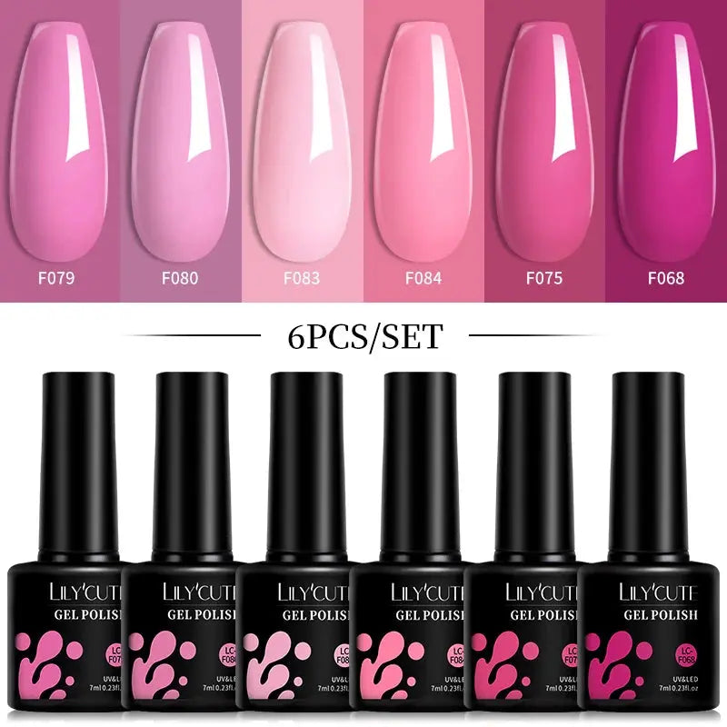 LILYCUTE Gel Nail Polish Set – 6×7ml Soak-Off UV/LED (Multiple Shade Sets)