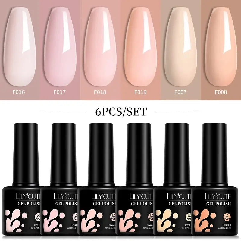 LILYCUTE Gel Nail Polish Set – 6×7ml Soak-Off UV/LED (Multiple Shade Sets)