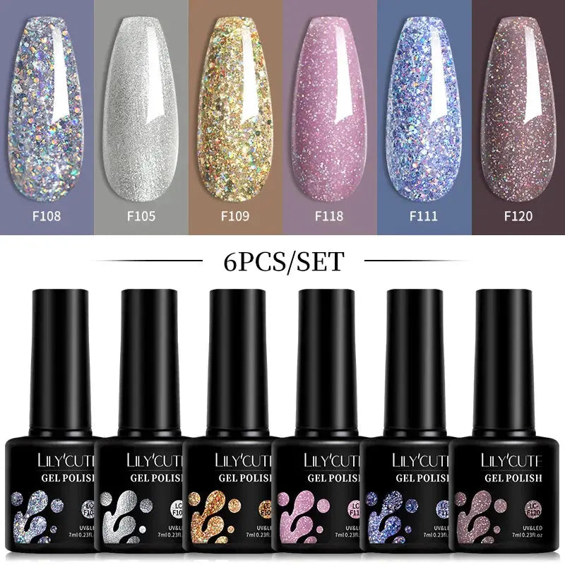 LILYCUTE Gel Nail Polish Set – 6×7ml Soak-Off UV/LED (Multiple Shade Sets)