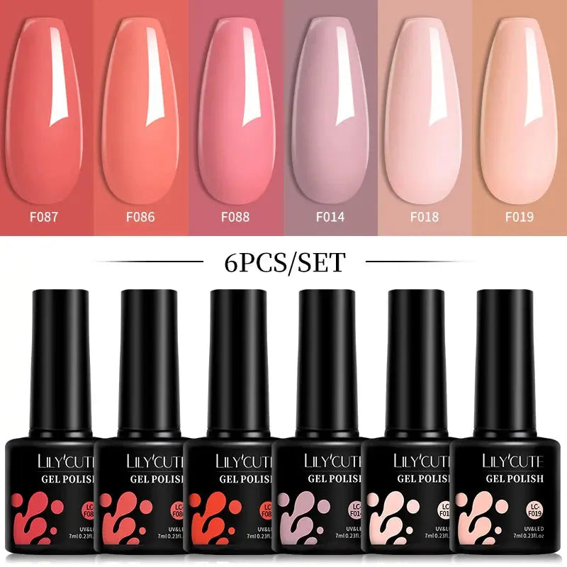 LILYCUTE Gel Nail Polish Set – 6×7ml Soak-Off UV/LED (Multiple Shade Sets)