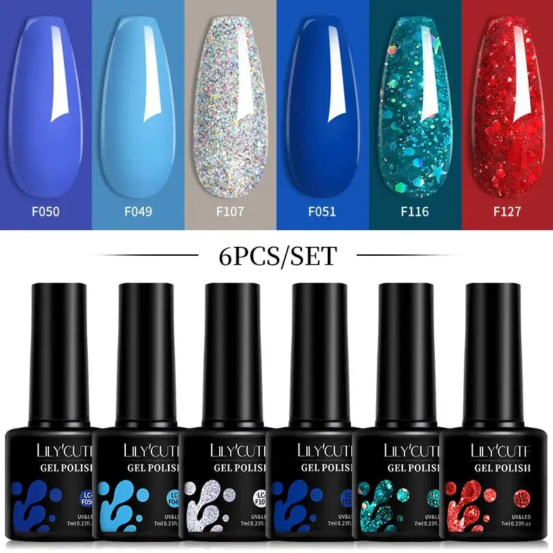 LILYCUTE Gel Nail Polish Set – 6×7ml Soak-Off UV/LED (Multiple Shade Sets)
