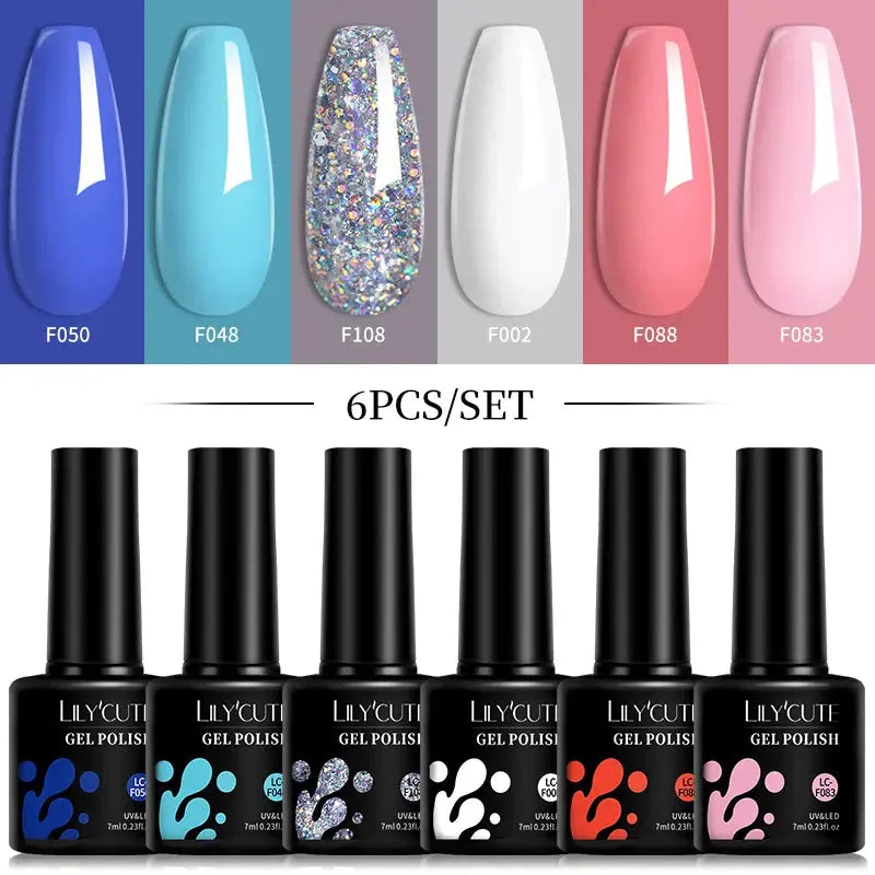 LILYCUTE Gel Nail Polish Set – 6×7ml Soak-Off UV/LED (Multiple Shade Sets)