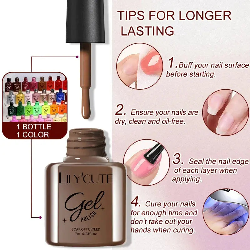 LILYCUTE 6Pcs/set 7ml Gel Polish Kit 125 Colours Semi Permanent