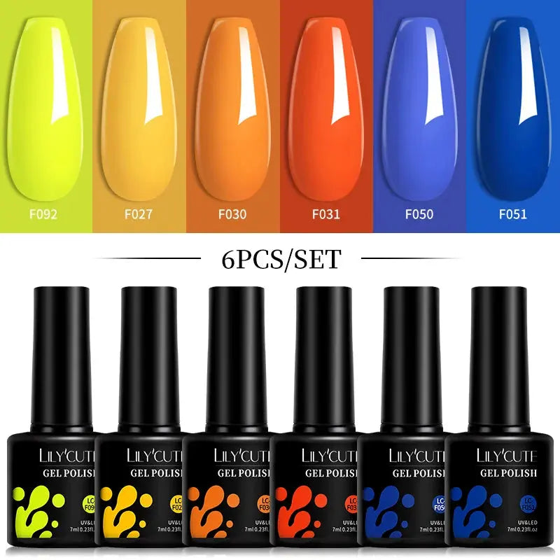 LILYCUTE Gel Nail Polish Set – 6×7ml Soak-Off UV/LED (Multiple Shade Sets)