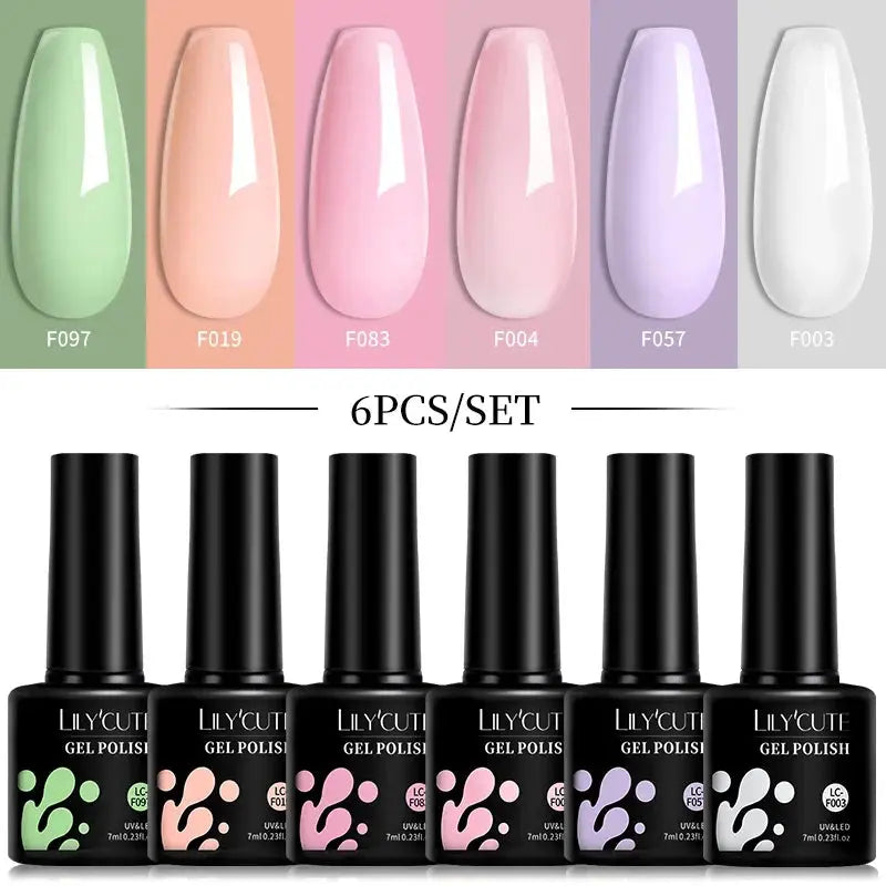 LILYCUTE Gel Nail Polish Set – 6×7ml Soak-Off UV/LED (Multiple Shade Sets)