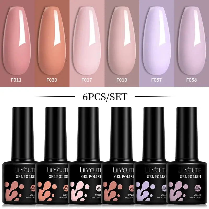 LILYCUTE Gel Nail Polish Set – 6×7ml Soak-Off UV/LED (Multiple Shade Sets)