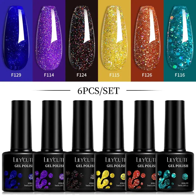 LILYCUTE Gel Nail Polish Set – 6×7ml Soak-Off UV/LED (Multiple Shade Sets)