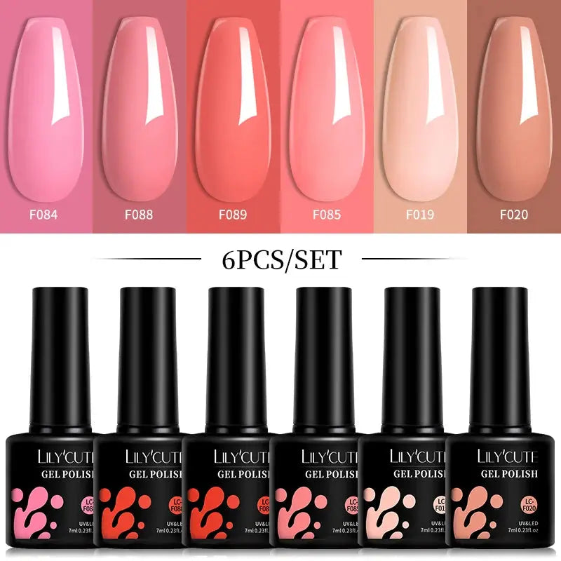 LILYCUTE Gel Nail Polish Set – 6×7ml Soak-Off UV/LED (Multiple Shade Sets)