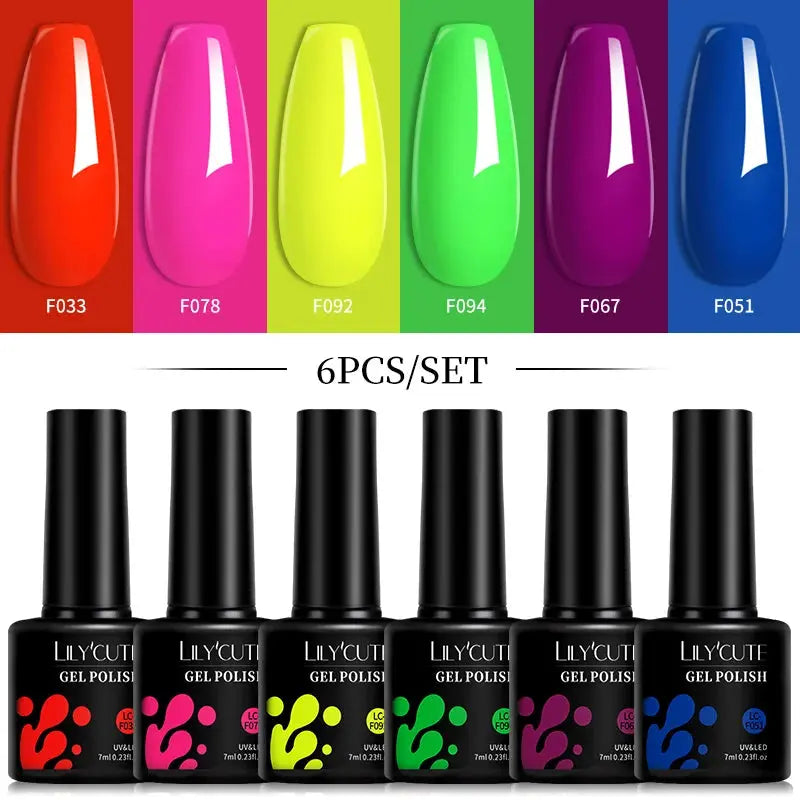 LILYCUTE Gel Nail Polish Set – 6×7ml Soak-Off UV/LED (Multiple Shade Sets)