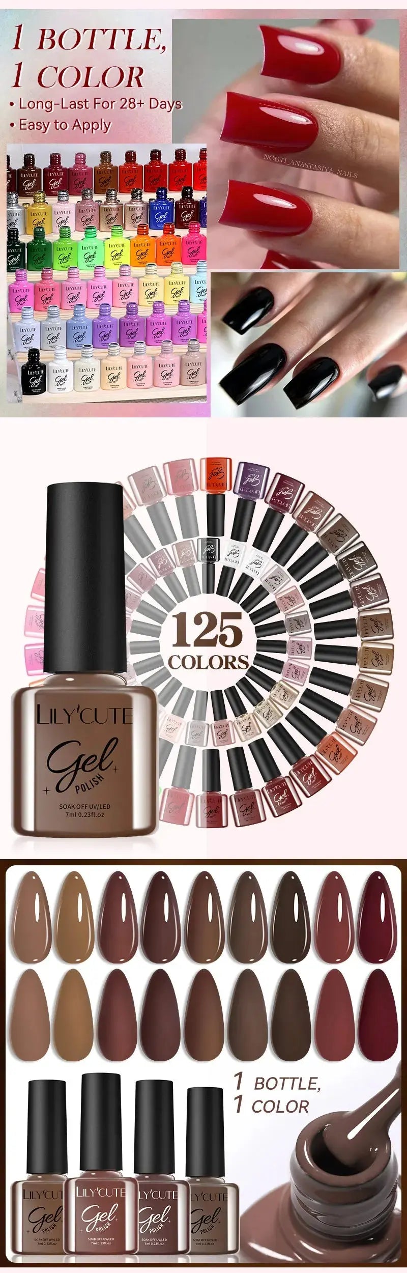 LILYCUTE 6Pcs/set 7ml Gel Polish Kit 125 Colours Semi Permanent