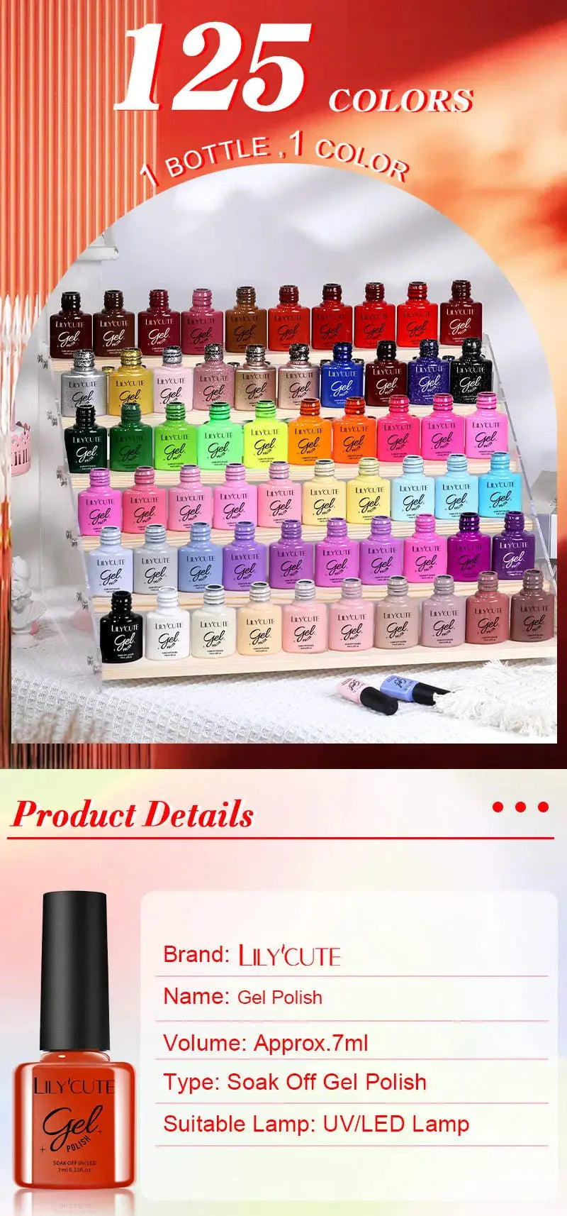 LILYCUTE 6Pcs/set 7ml Gel Polish Kit 125 Colours Semi Permanent