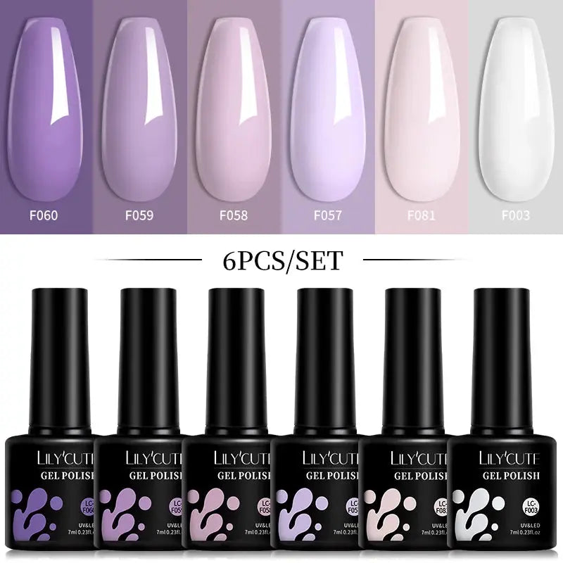 LILYCUTE Gel Nail Polish Set – 6×7ml Soak-Off UV/LED (Multiple Shade Sets)