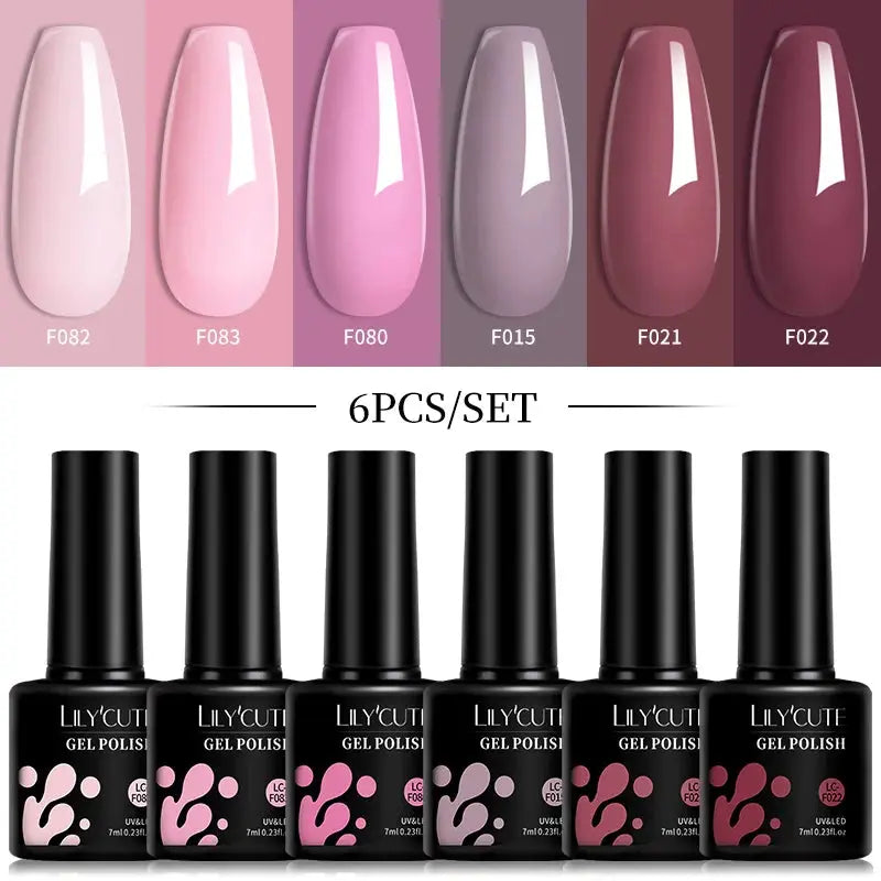 LILYCUTE Gel Nail Polish Set – 6×7ml Soak-Off UV/LED (Multiple Shade Sets)