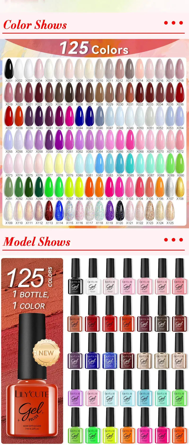 LILYCUTE 6Pcs/set 7ml Gel Polish Kit 125 Colours Semi Permanent
