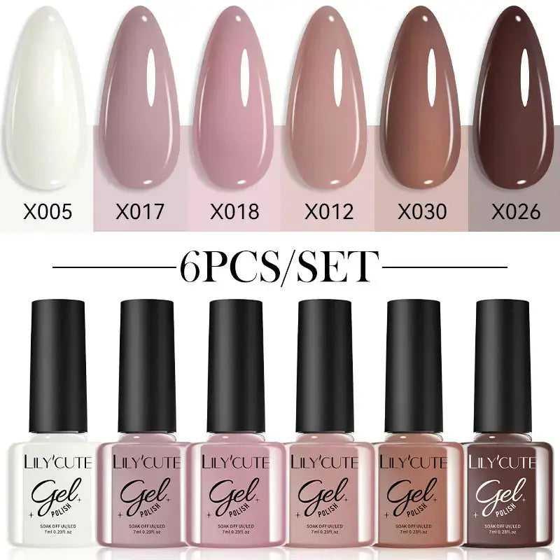 LILYCUTE 6Pcs/set 7ml Gel Polish Kit 125 Colours Semi Permanent