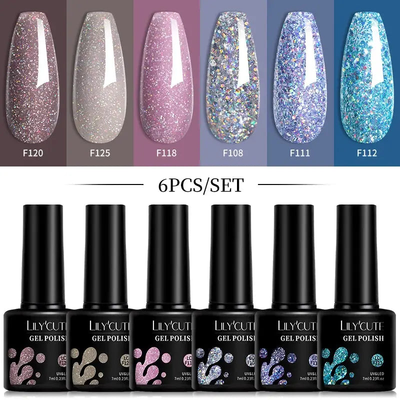 LILYCUTE Gel Nail Polish Set – 6×7ml Soak-Off UV/LED (Multiple Shade Sets)