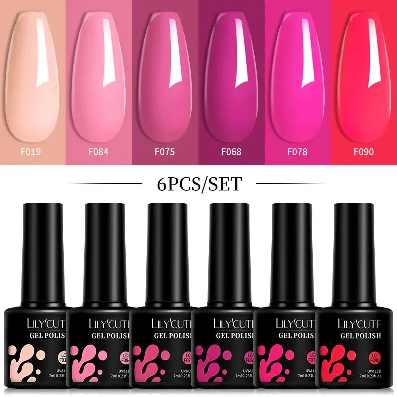 LILYCUTE Gel Nail Polish Set – 6×7ml Soak-Off UV/LED (Multiple Shade Sets)