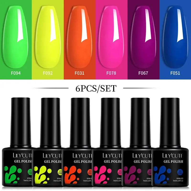 LILYCUTE Gel Nail Polish Set – 6×7ml Soak-Off UV/LED (Multiple Shade Sets)