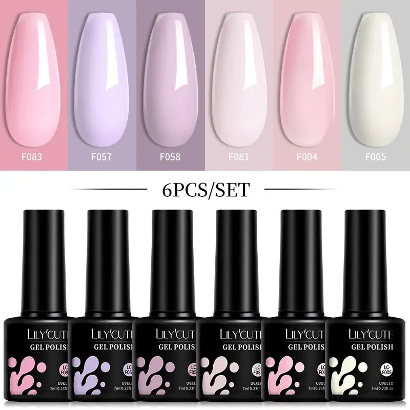LILYCUTE Gel Nail Polish Set – 6×7ml Soak-Off UV/LED (Multiple Shade Sets)