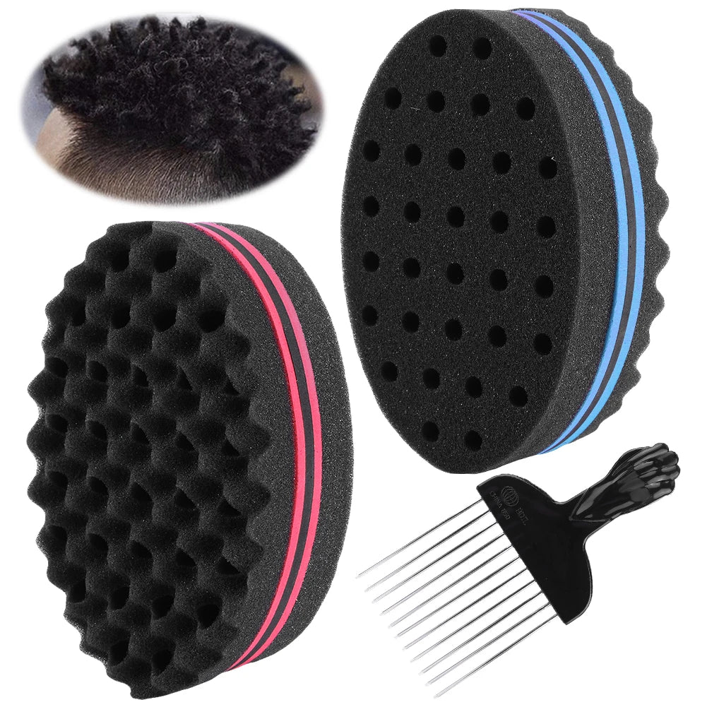 Double-Sided Hair Sponge with Metal Comb - Barber Tool