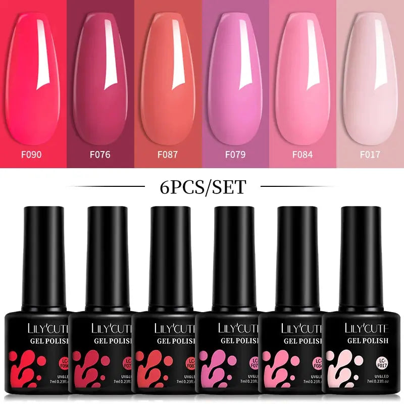 LILYCUTE Gel Nail Polish Set – 6×7ml Soak-Off UV/LED (Multiple Shade Sets)
