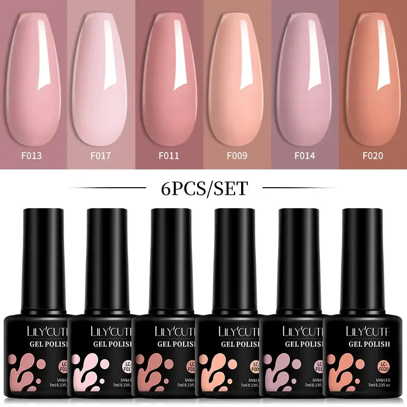 LILYCUTE Gel Nail Polish Set – 6×7ml Soak-Off UV/LED (Multiple Shade Sets)