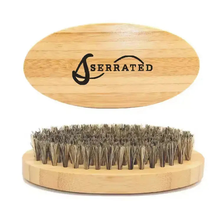 SERRATED Natural Boar Bristle Beard Brush – Bamboo Handle with Travel Bag