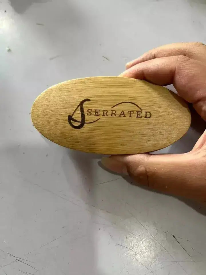 SERRATED Natural Boar Bristle Beard Brush – Bamboo Handle with Travel Bag