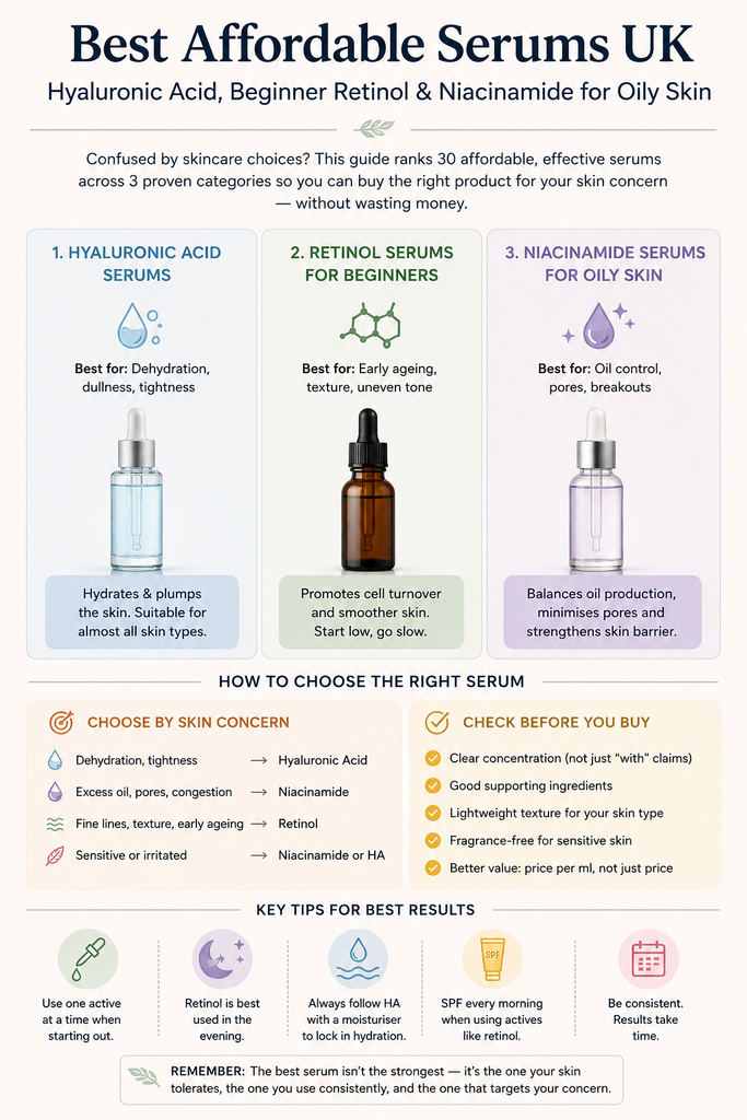 Best Affordable Serums UK: Hyaluronic Acid, Beginner Retinol & Niacinamide for Oily Skin
