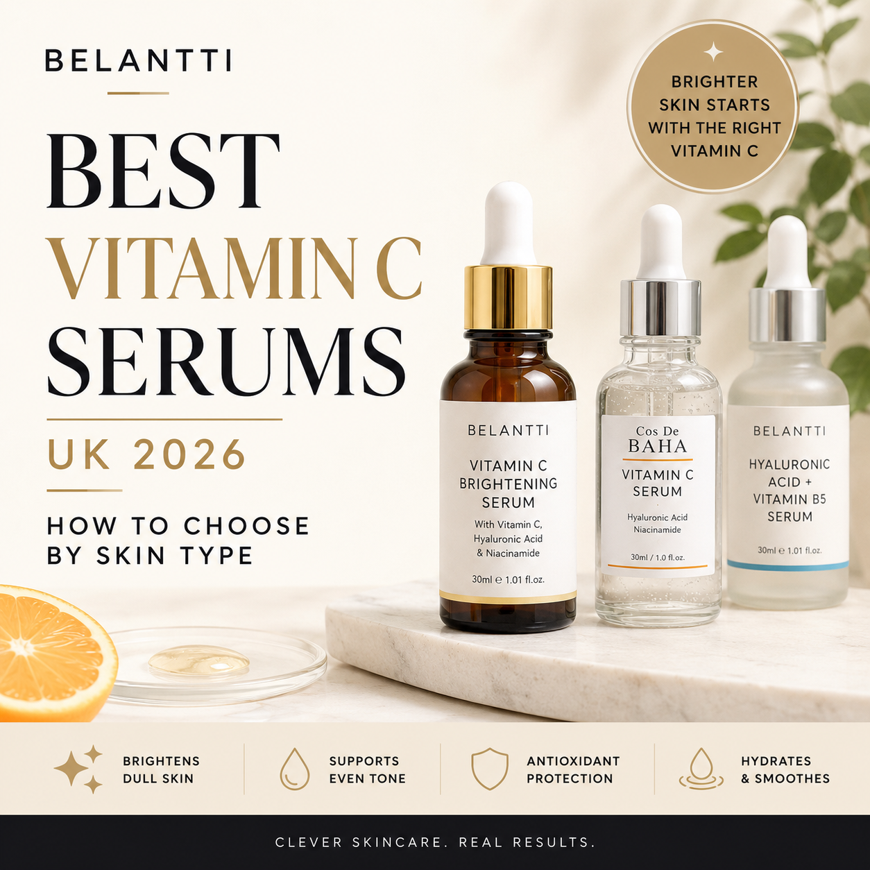 Best Vitamin C serums UK 2026 skincare guide by Belantti