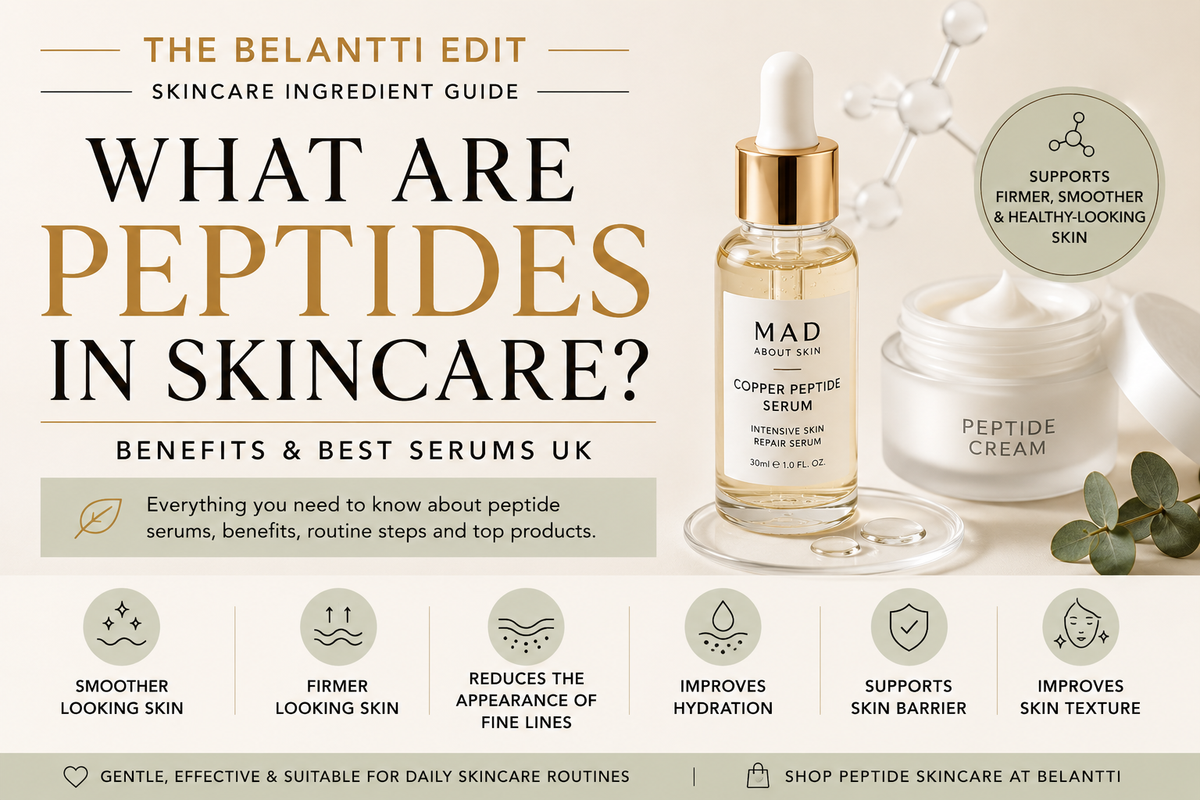 Peptides in skincare guide showing peptide serum benefits and routine steps