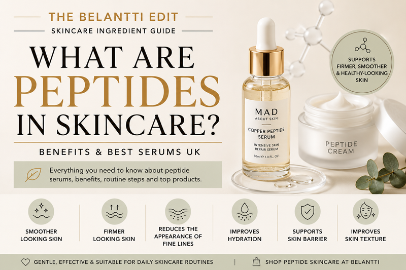 Peptides in skincare guide showing peptide serum benefits and routine steps