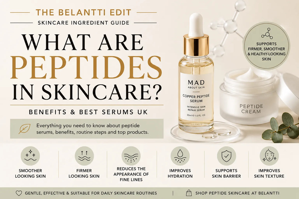 Peptides in skincare guide showing peptide serum benefits and routine steps