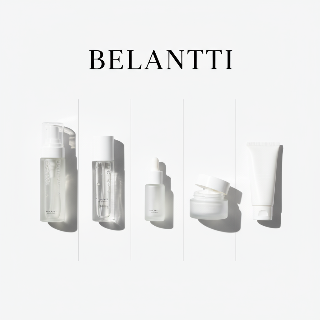 Belantti layering skincare routine products arranged in the correct order for healthy radiant skin