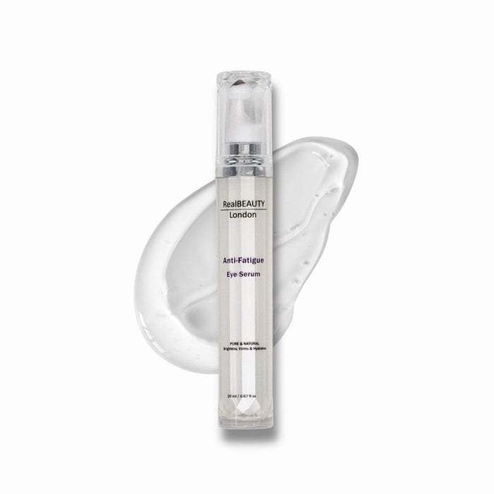RealBeauty London Anti-Fatigue Eye Serum bottle on a white background
