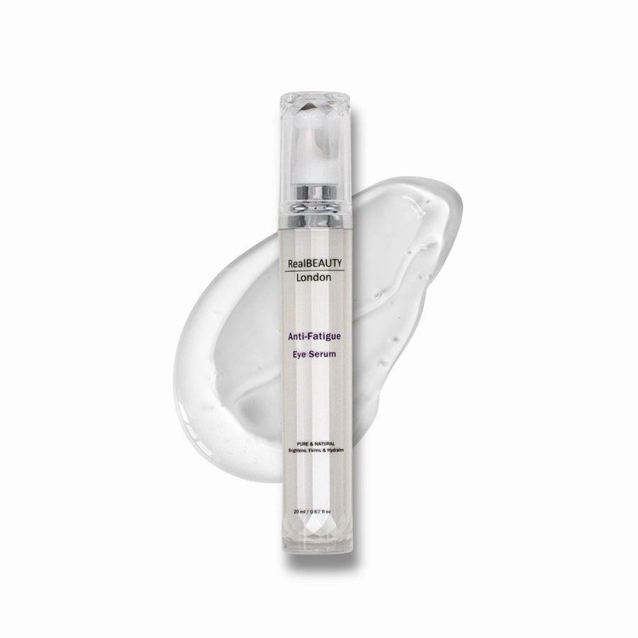 RealBeauty London Anti-Fatigue Eye Serum bottle on a white background