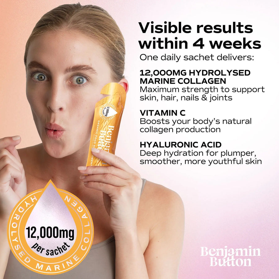 14x Mango 12,000mg Marine Collagen Liquid Sachets Benjamin Button