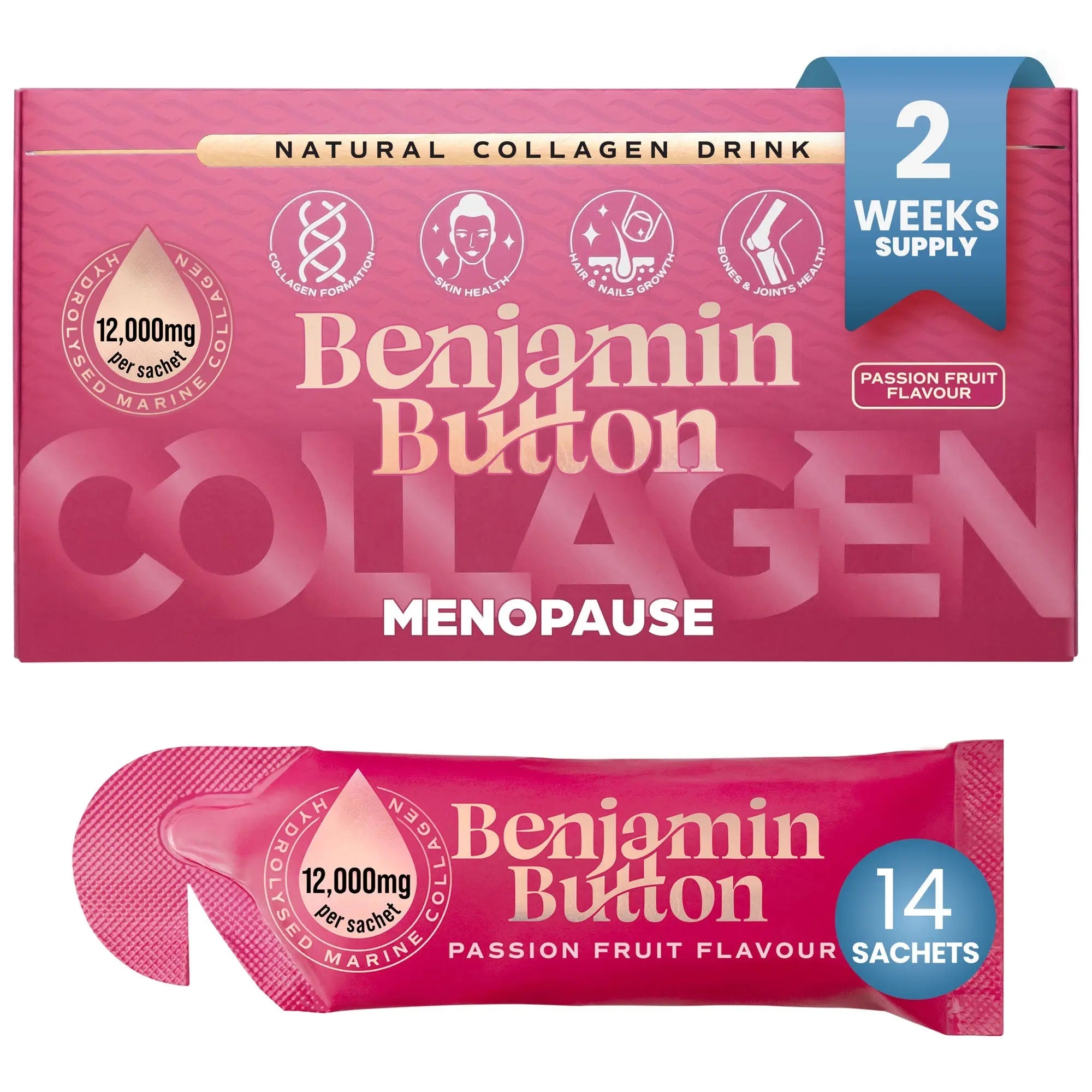 Menopause Collagen – Passionfruit, 12,000mg Marine Collagen + Botanicals