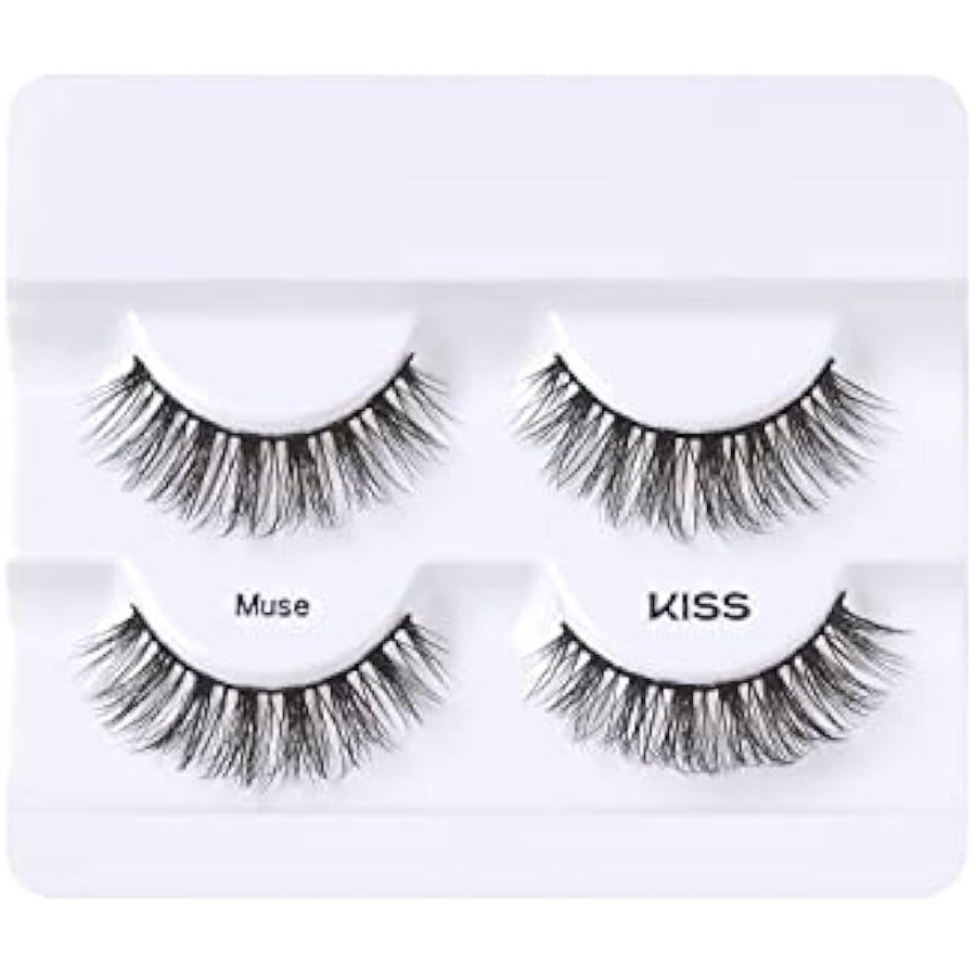 KISS Lash Couture Faux Mink Collection Double Pack of False Lashes, Muse, Ultrafine, Tapered, Synthetic Fake Lashes includes Lash Glue