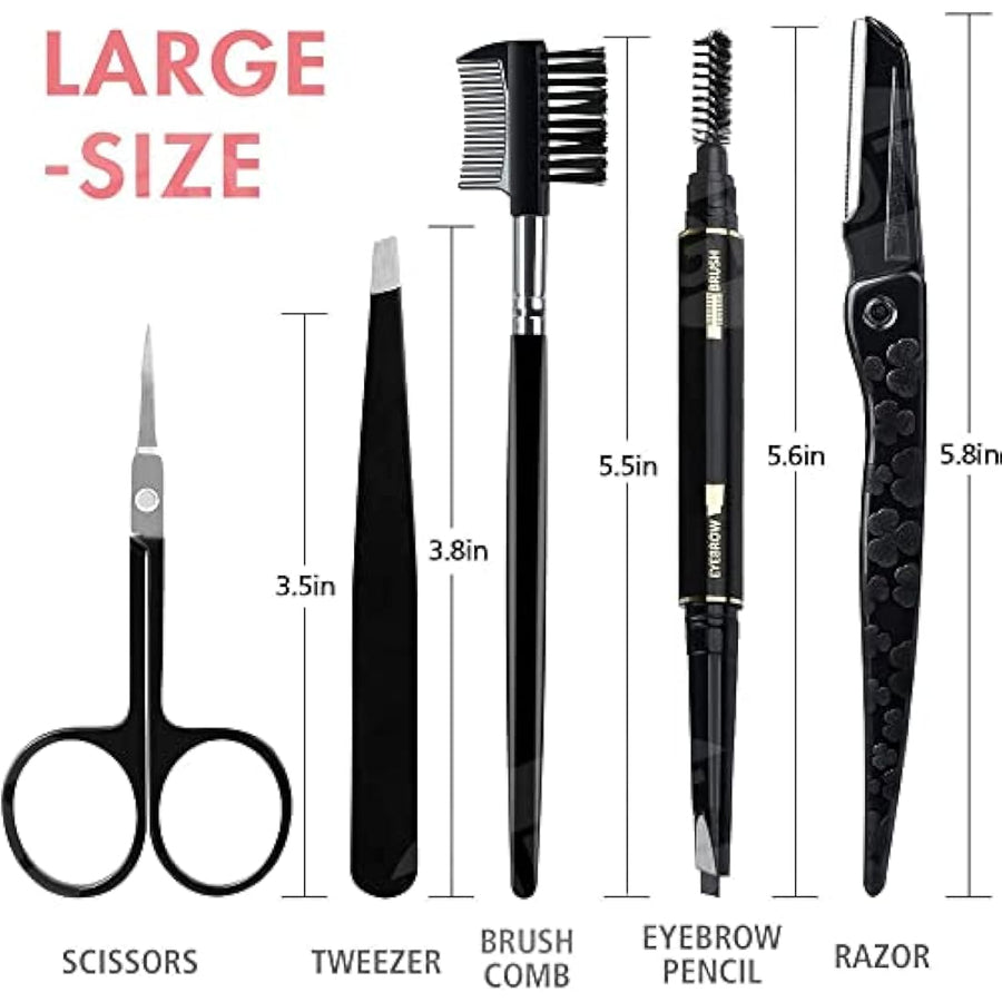 Gibot 5-Piece Stainless Steel Eyebrow Grooming Kit – Black